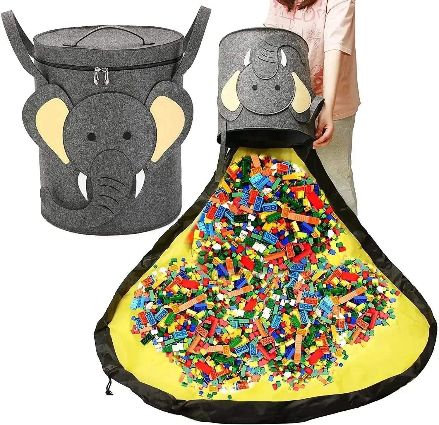 Felt Toy Storage Bag – Foldable Felt Toy Bag with Animal Motif for Kids' Rooms & Play Mats