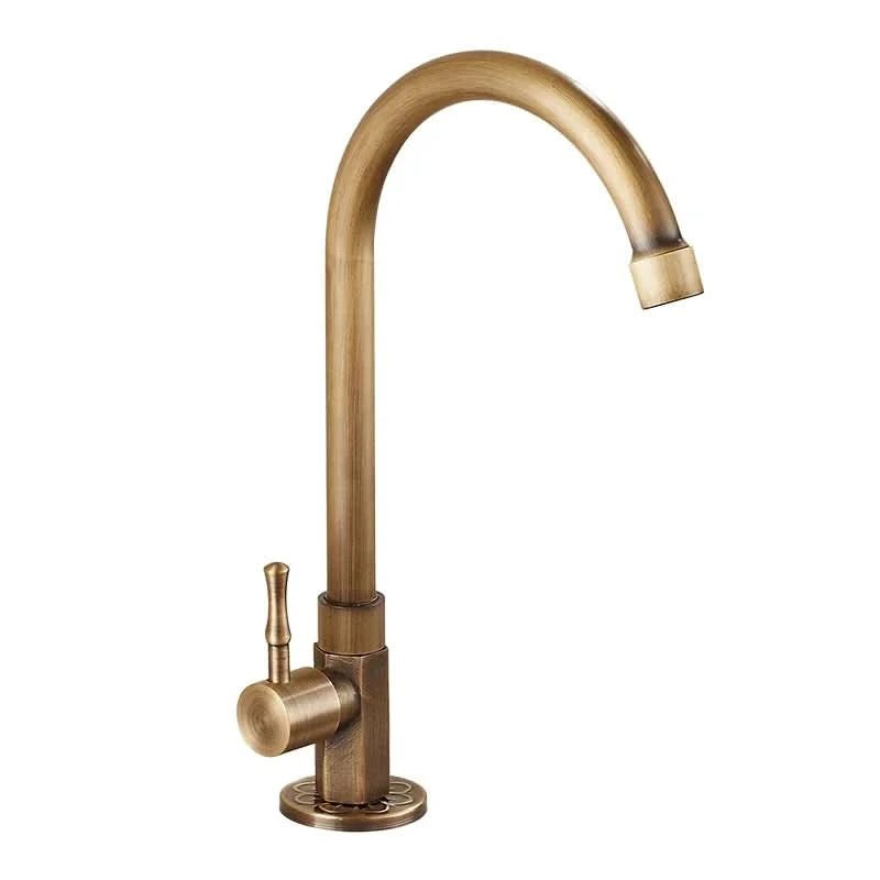 Brass Faucet - Antique Single-Handle Swan Neck Kitchen Faucet