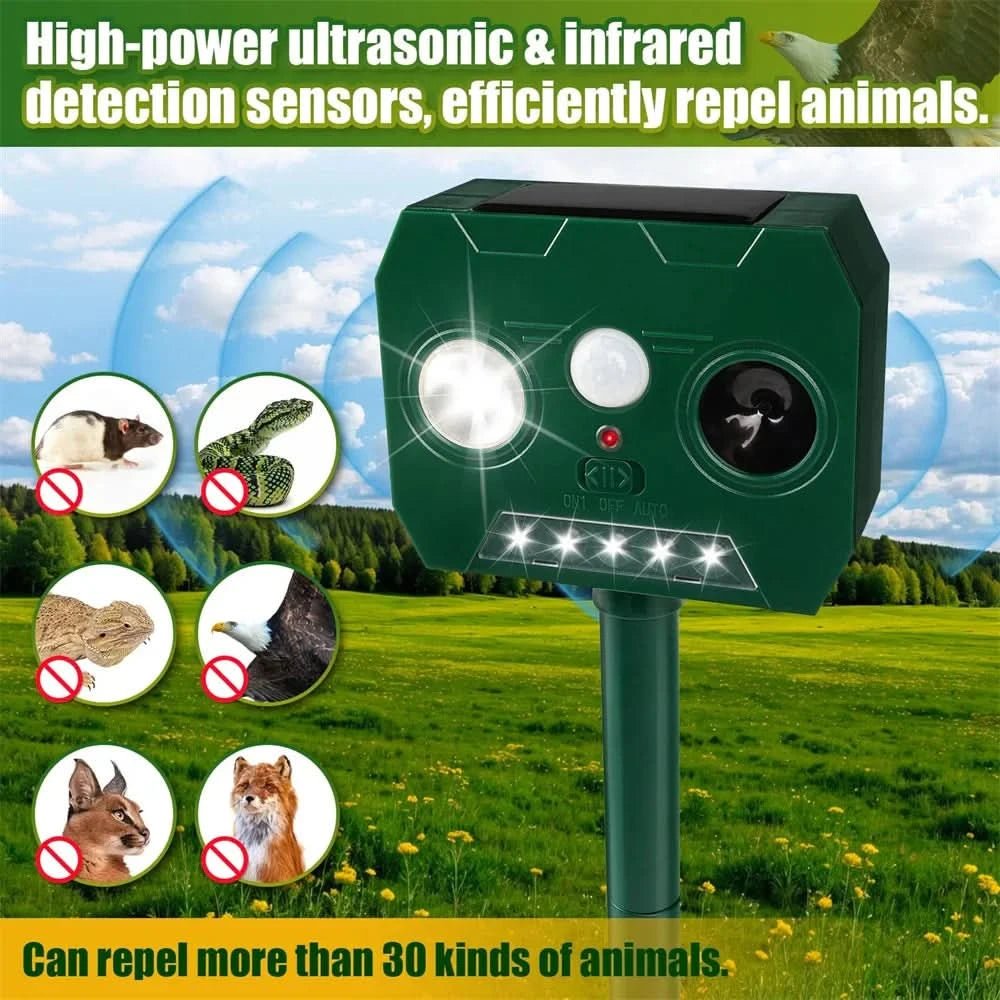 Ultraguard Animal Repellent - Ultrasonic Animal Repellent with LED Light - Weatherproof and Battery Operated