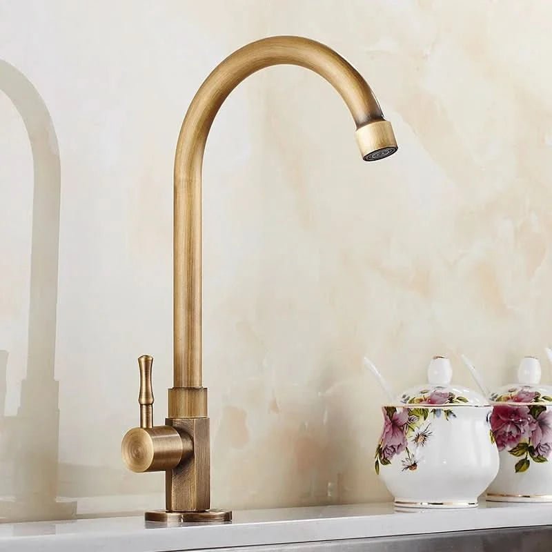 Brass Faucet - Antique Single-Handle Swan Neck Kitchen Faucet
