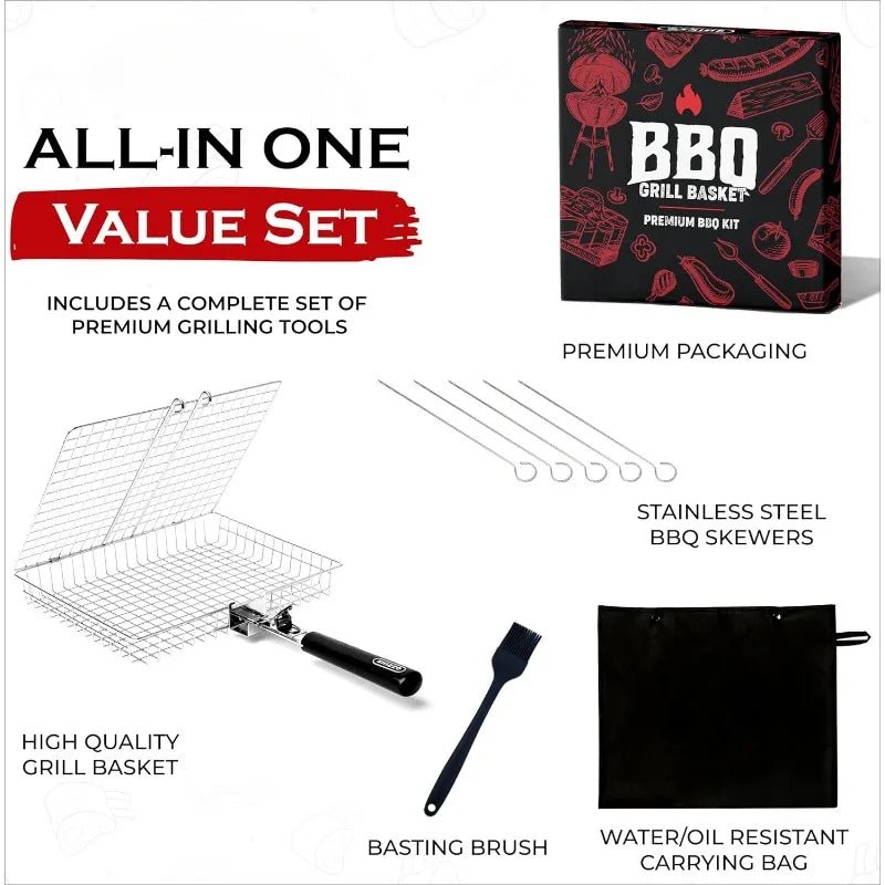 FLAMEFOLD - Foldable Stainless Steel Grill Basket for Barbecue