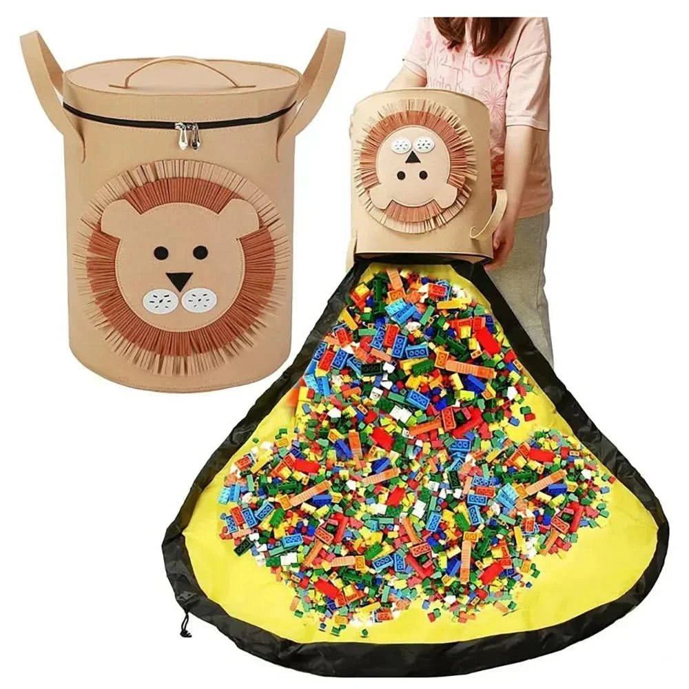 Felt Toy Storage Bag – Foldable Felt Toy Bag with Animal Motif for Kids' Rooms & Play Mats