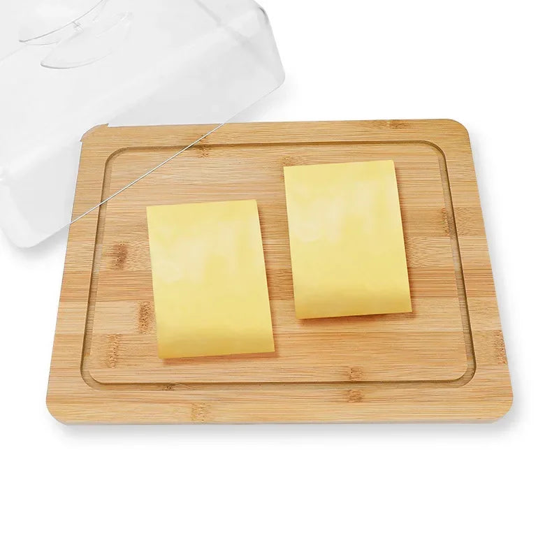 Rechteckige Käse- und Butterdose mit Bambusbrett