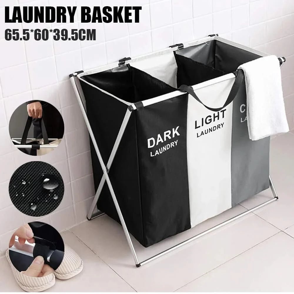 TRISORT – Foldable 3-Compartment Laundry Basket for Organization and Space-Saving