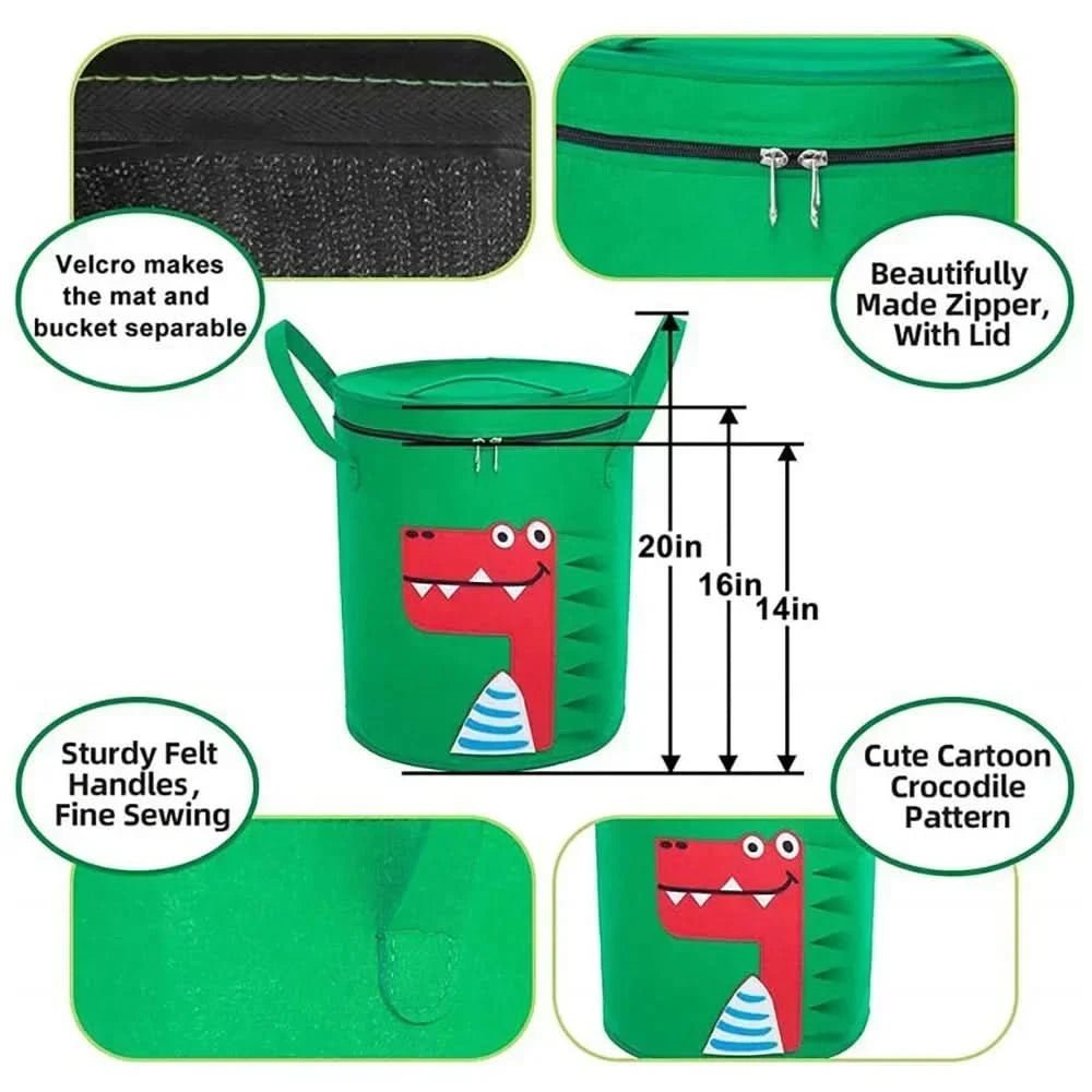 Felt Toy Storage Bag – Foldable Felt Toy Bag with Animal Motif for Kids' Rooms & Play Mats