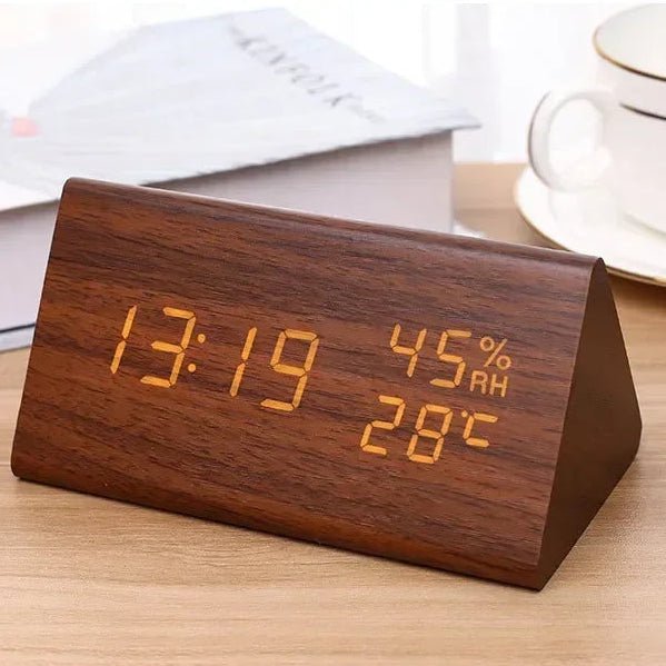 Futura Alarm Clock Wood Look LED With Three Alarms Temperature Display Adjustable Brightness