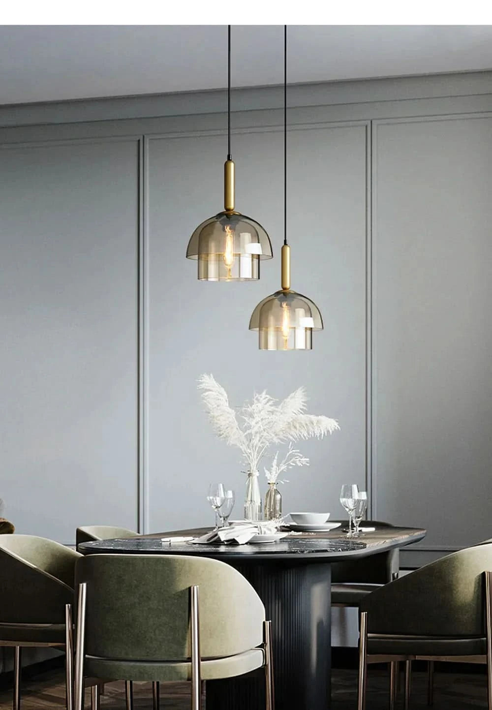 OPHIRA Pendant Light With Double Glass Modern Glass Design Metal Details Atmospheric Lighting