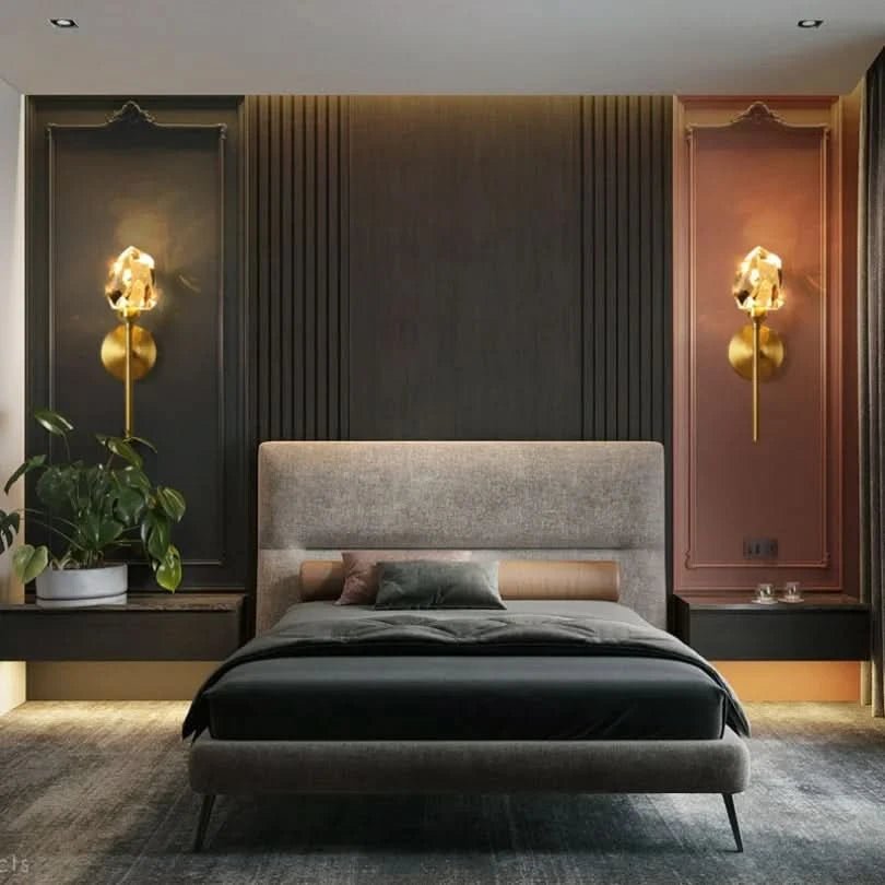 Shanghai Glass Wall Light Gold Metal Fixture and Clear Glass