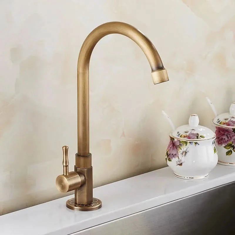 Brass Faucet - Antique Single-Handle Swan Neck Kitchen Faucet