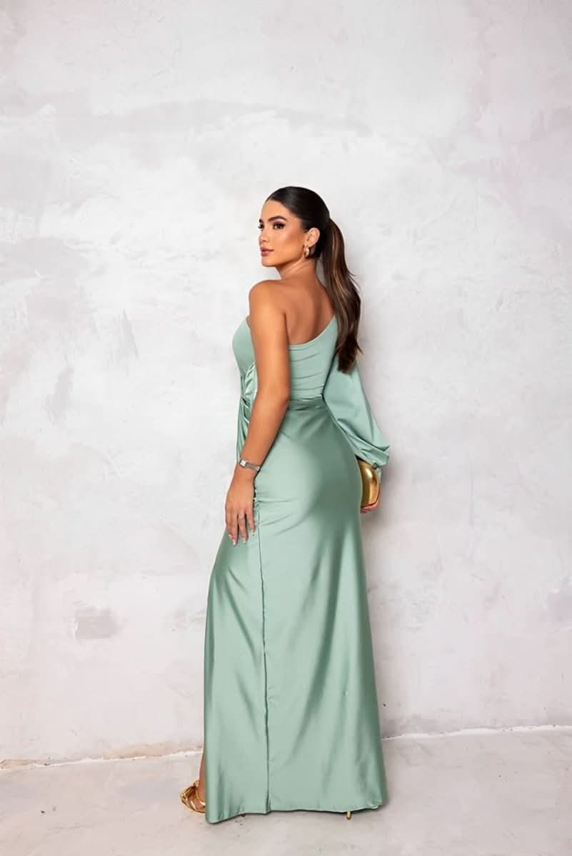SCULPTA One-Shoulder Dress – Feminine Silhouette With Draping & Front Slit In Silk