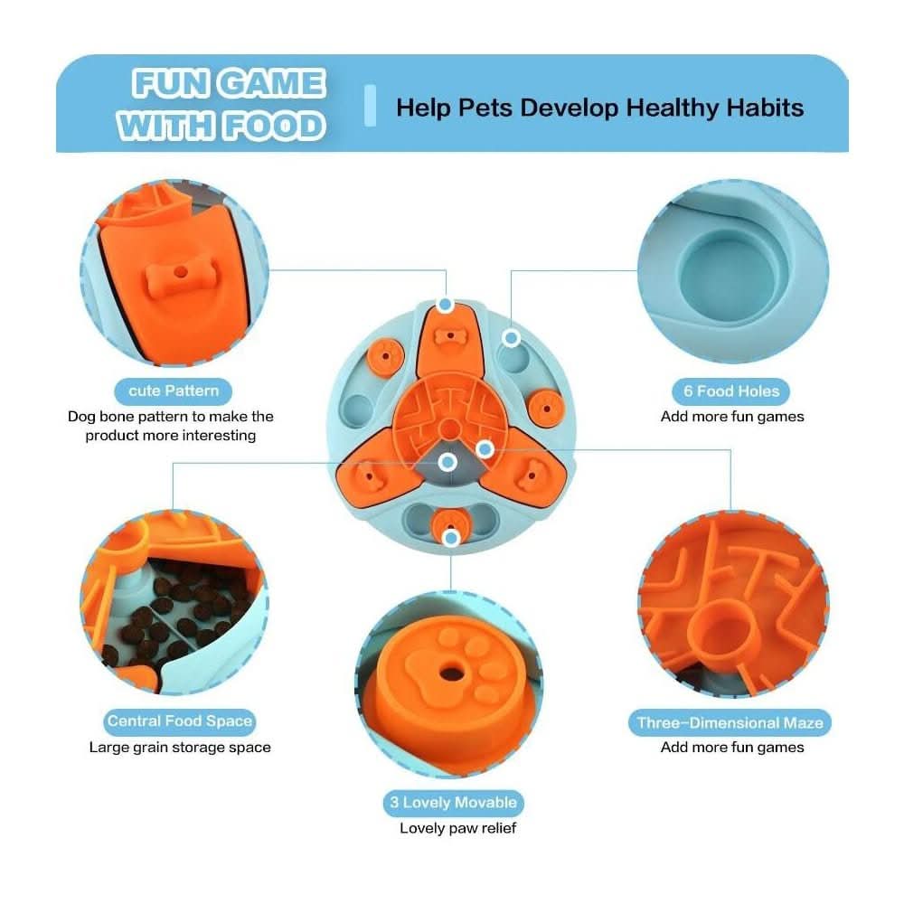 Slow Feeder Puzzle Bowl – Interactive Anti-Gulping Bowl for Dogs with Rotation & Treat Game