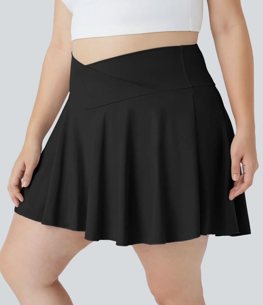 SoftZero Rock - Lightweight Tennis Skirt with Crossover Waistband and Integrated Shorts