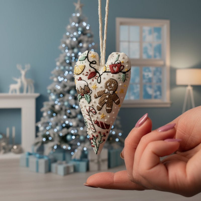 STITCHMAS – DIY-Set für herzförmigen Weihnachtsschmuck mit Stickstoff und Garn 0