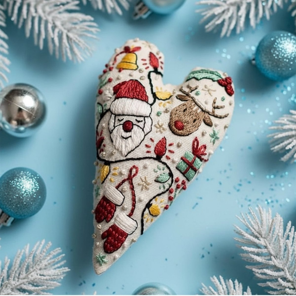 STITCHMAS – DIY-Set für herzförmigen Weihnachtsschmuck mit Stickstoff und Garn 5