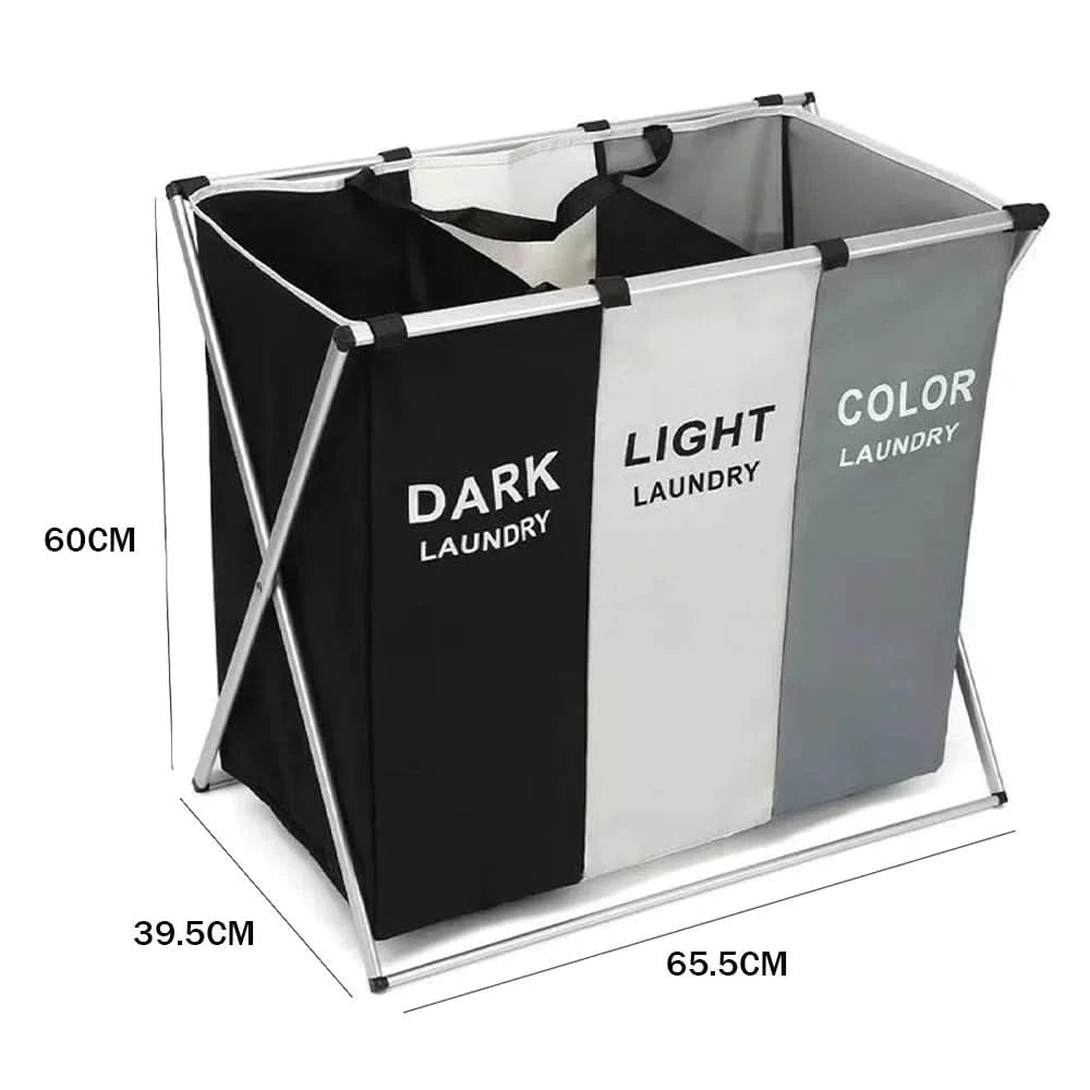 TRISORT – Foldable 3-Compartment Laundry Basket for Organization and Space-Saving