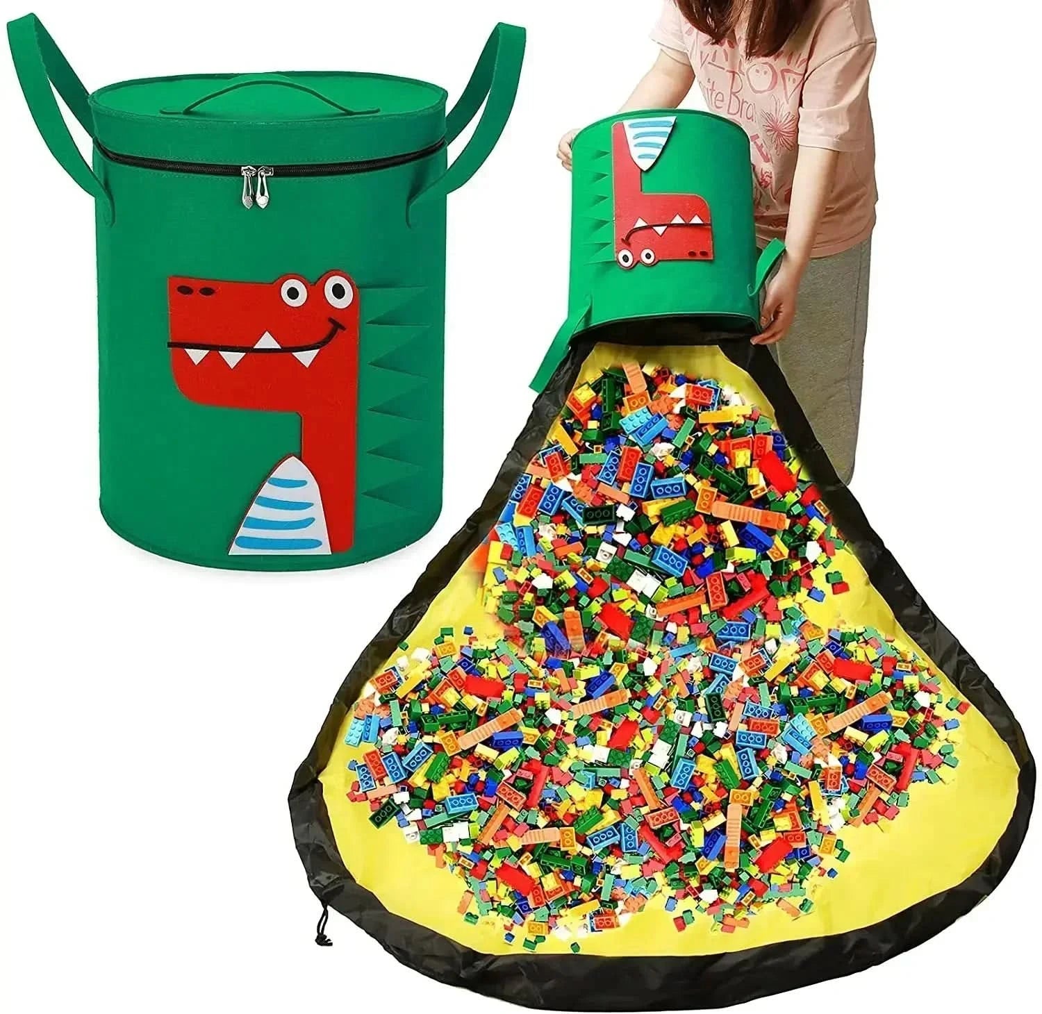 Felt Toy Storage Bag – Foldable Felt Toy Bag with Animal Motif for Kids' Rooms & Play Mats