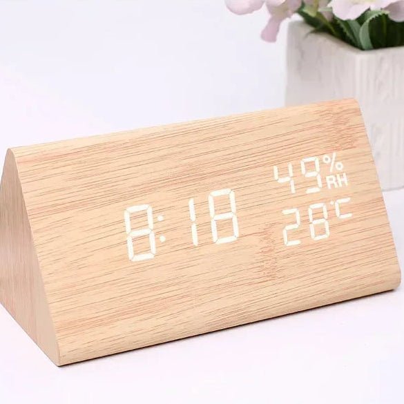 Futura Alarm Clock Wood Look LED With Three Alarms Temperature Display Adjustable Brightness