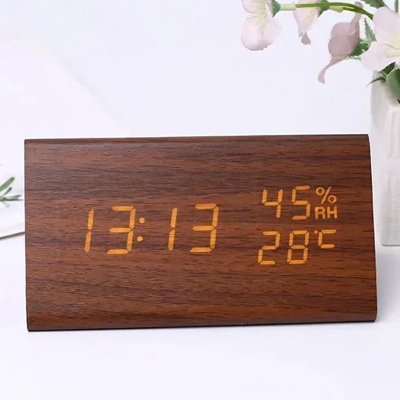 Futura Alarm Clock Wood Look LED With Three Alarms Temperature Display Adjustable Brightness