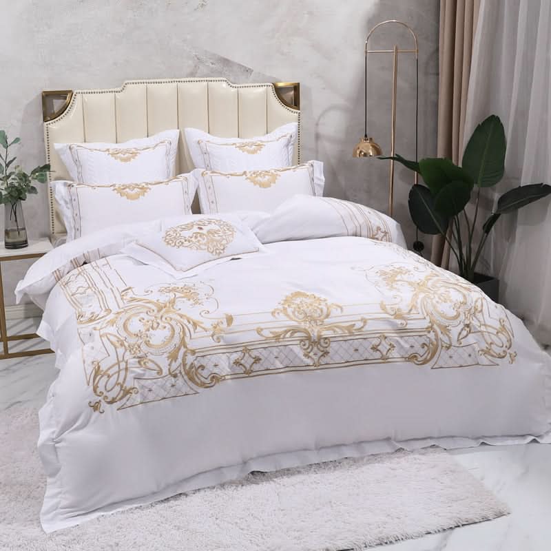 MERENZA Royal Dreams Gold Embroidered Bedding Set 100 Percent Egyptian Cotton