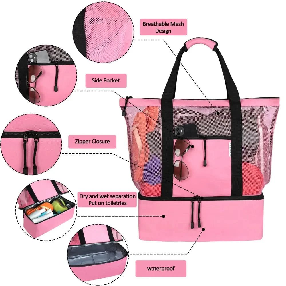 Mesh Picnic & Beach Bag - Double-Layer Waterproof Picnic & Beach Bag