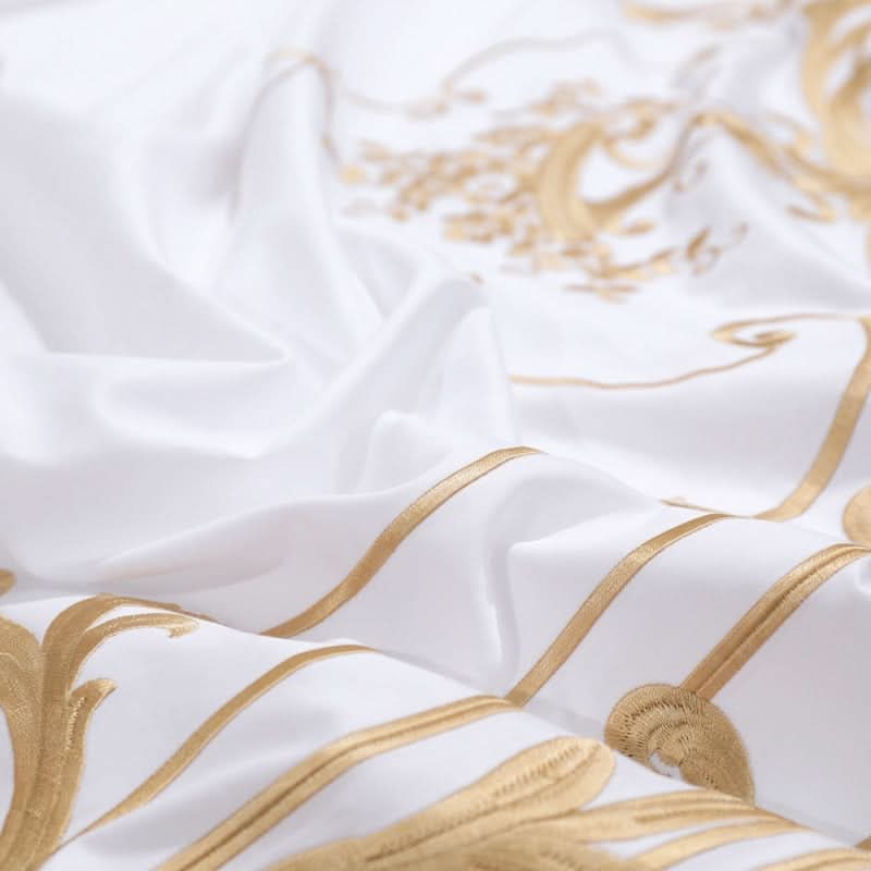 MERENZA Royal Dreams Gold Embroidered Bedding Set 100 Percent Egyptian Cotton