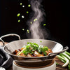 SizzleServe – Flache Edelstahlpfanne mit zwei Bratschalen 3