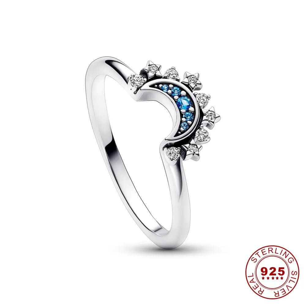 Funkelnder Silberkristallring – Eleganter 925er Silberring Mit Mond- & Sonnendesign
