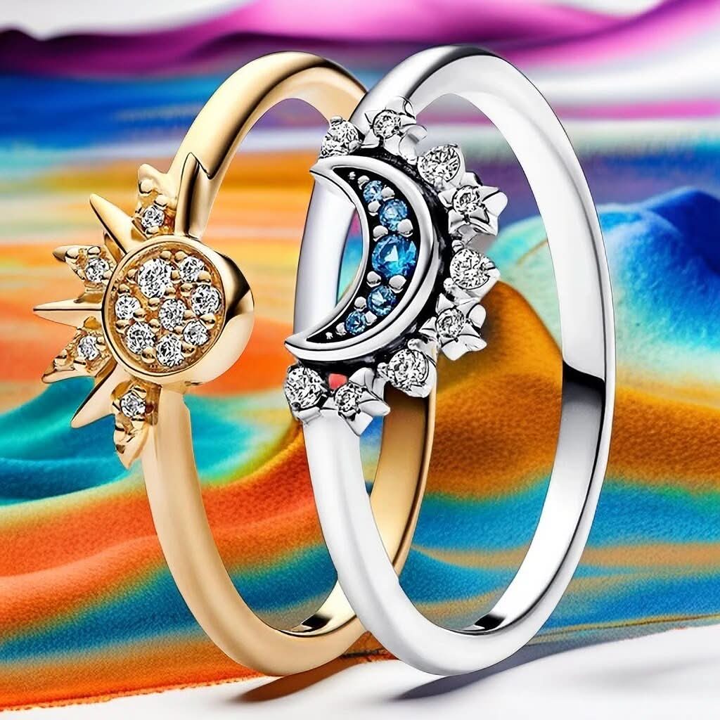 Funkelnder Silberkristallring – Eleganter 925er Silberring Mit Mond- & Sonnendesign