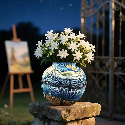 Starry Bloom - Handgefertigte Van-Gogh-Blumenvase aus Kunstharz für Innendekoration 0