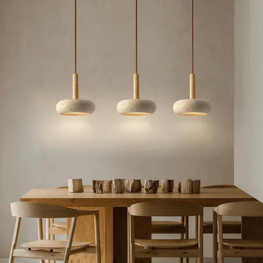 TranquilHalo – LED Retro Deckenleuchte aus Stein & Holz