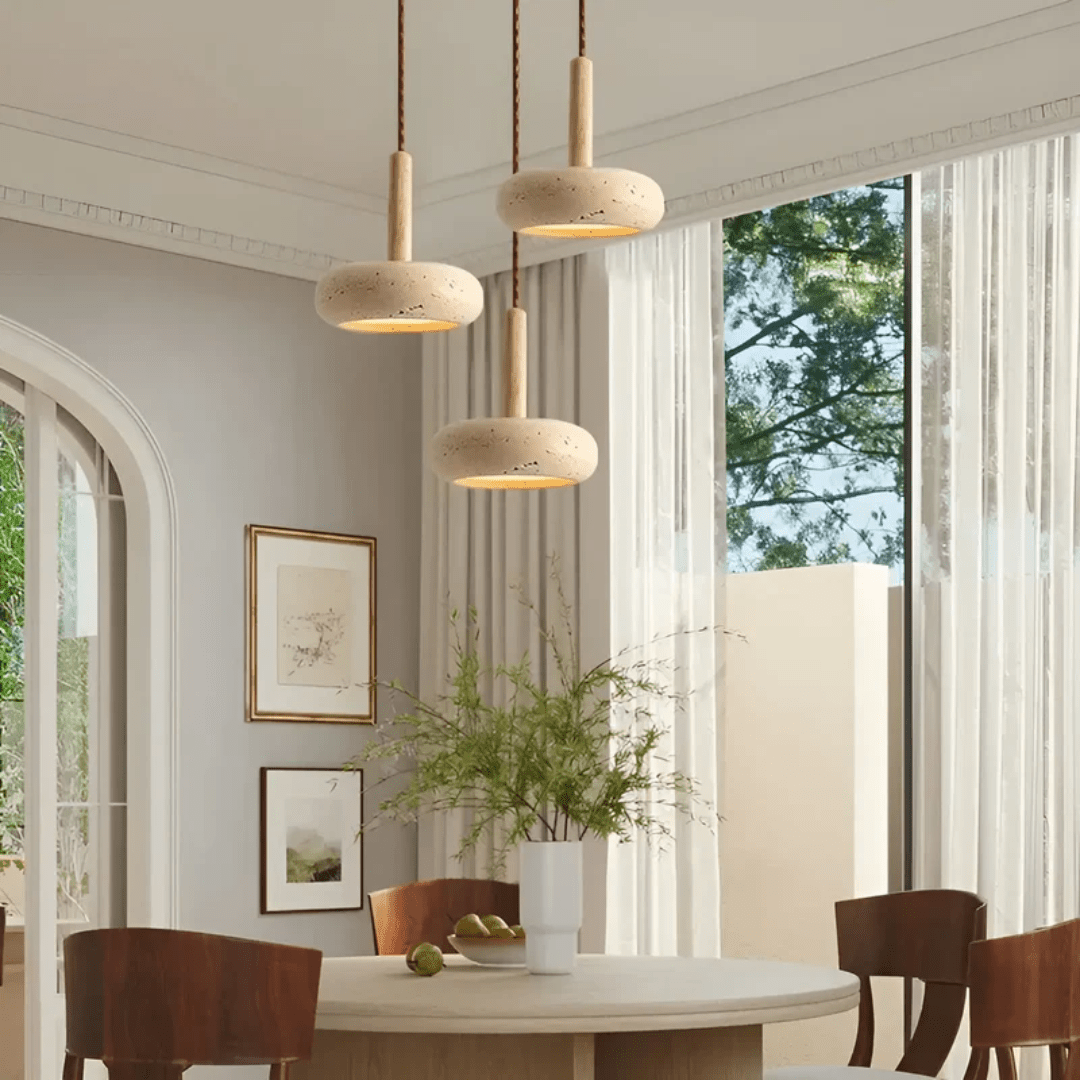 TranquilHalo – LED Retro Ceiling Light made of Stone & Wood