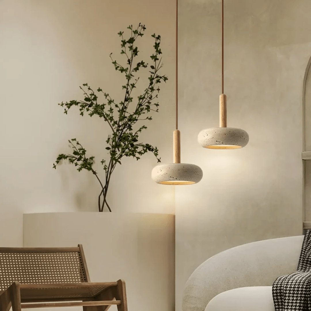 TranquilHalo – LED Retro Ceiling Light made of Stone & Wood