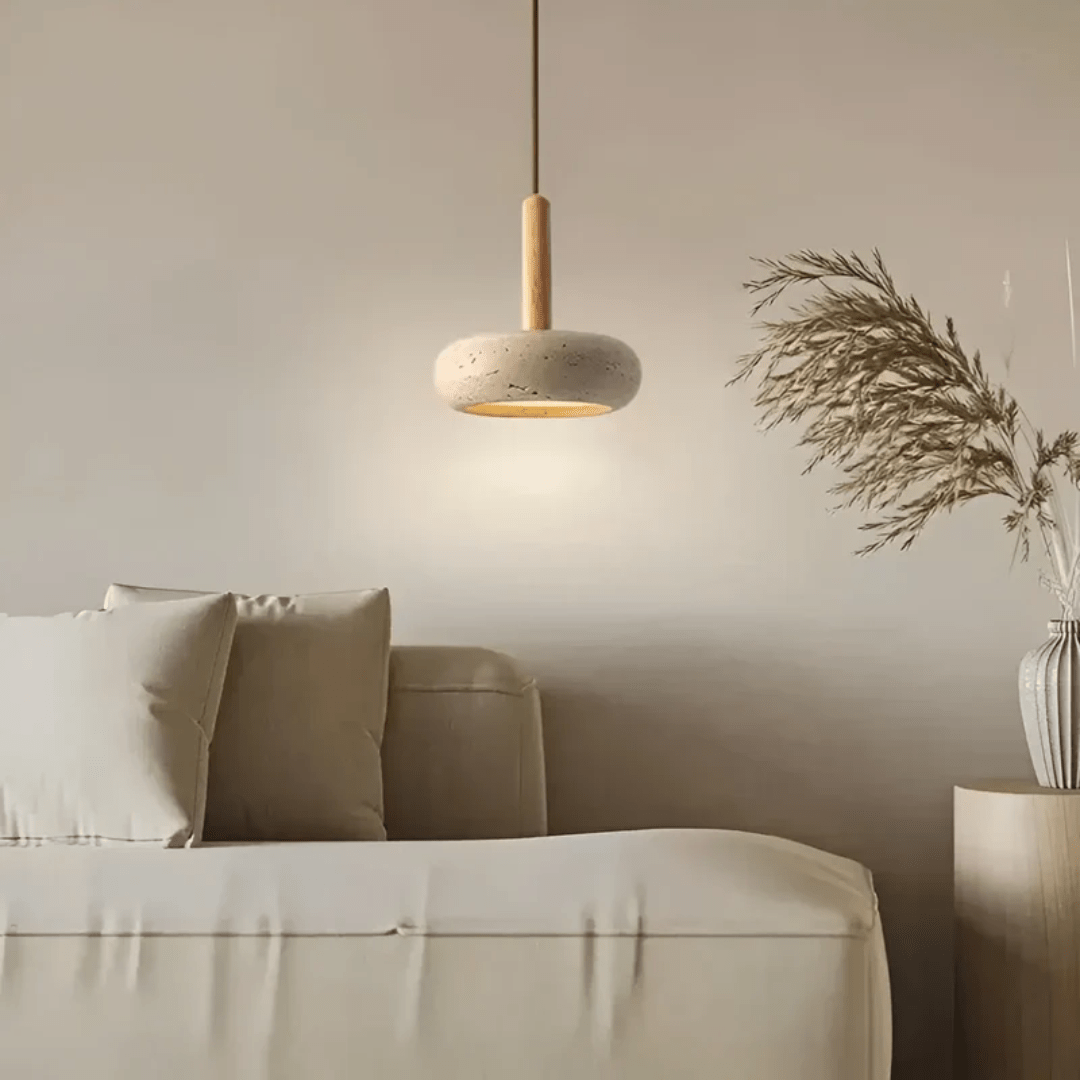 TranquilHalo – LED Retro Ceiling Light made of Stone & Wood