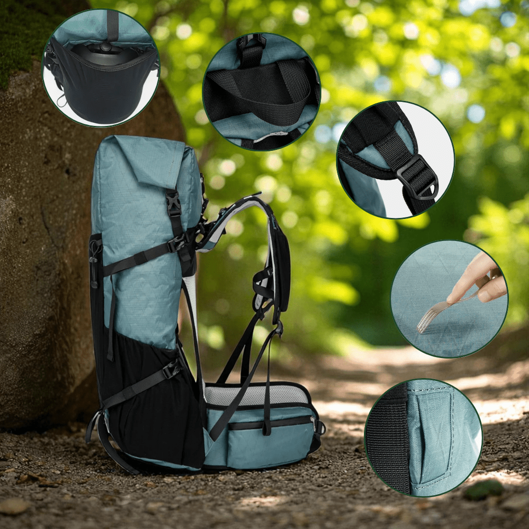 ULTREA Pack - Ultralight 50L Adventure Backpack with Roll-Top Closure and Ripstop Nylon
