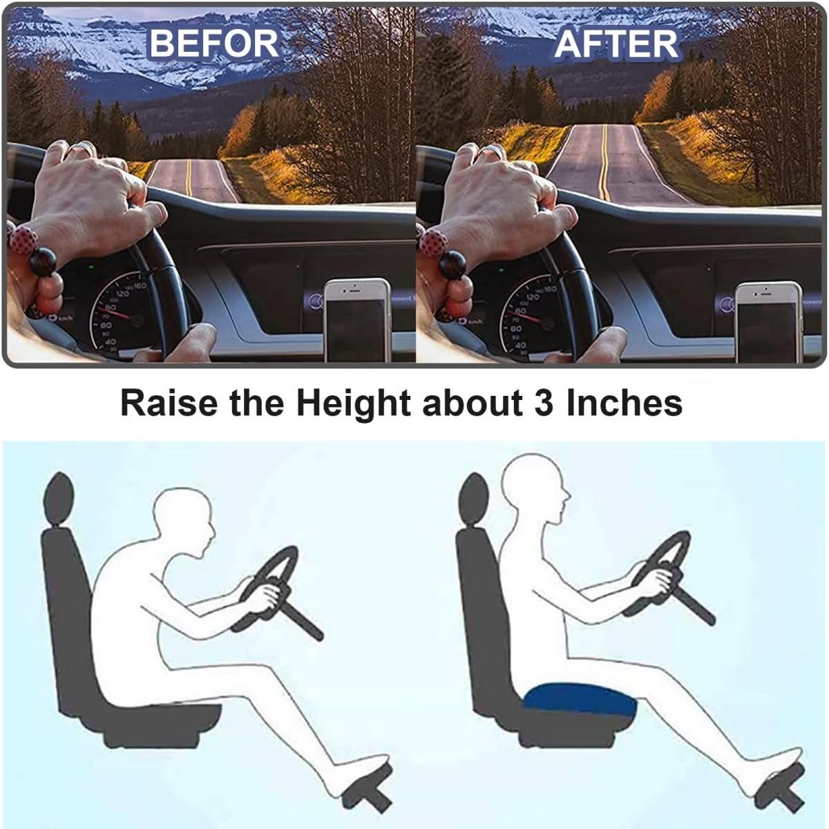 DRIVEUP – Ergonomic Car Seat Cushion for Better View and Comfort