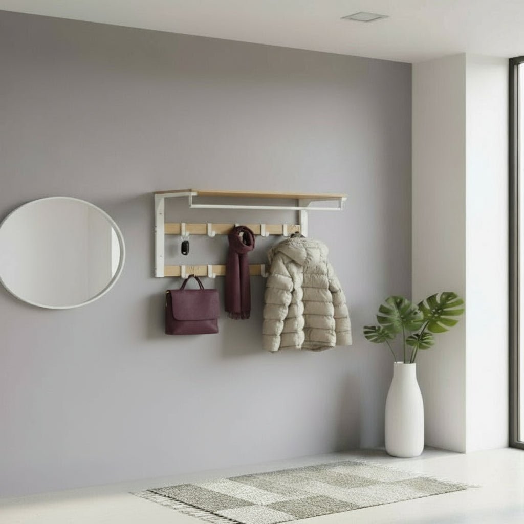 WALLVERA – 3-in-1 Wandgarderobe mit Ablage, Haken und Kleiderstange 1