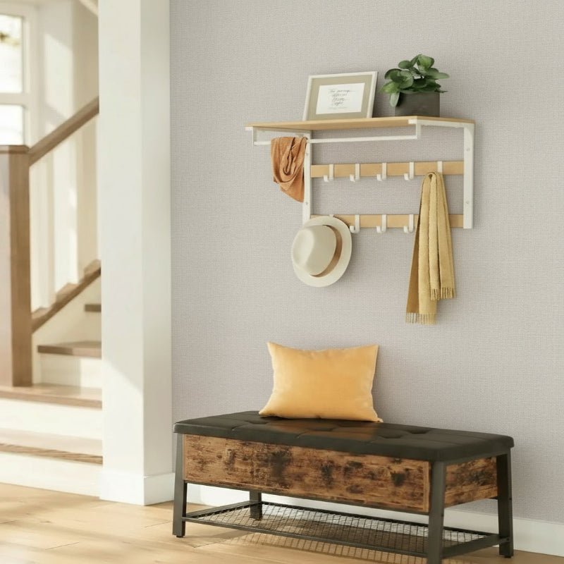 WALLVERA – 3-in-1 Wandgarderobe mit Ablage, Haken und Kleiderstange 3