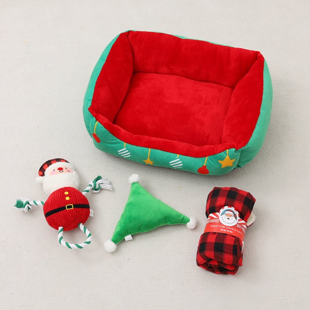 WINTERNAP – Halbgeschlossenes Hunde- und Katzenbett mit weihnachtlichem Thema und rutschfester Unterseite 1