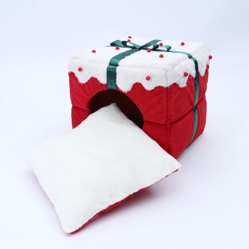 WINTERNAP – Halbgeschlossenes Hunde- und Katzenbett mit weihnachtlichem Thema und rutschfester Unterseite 5