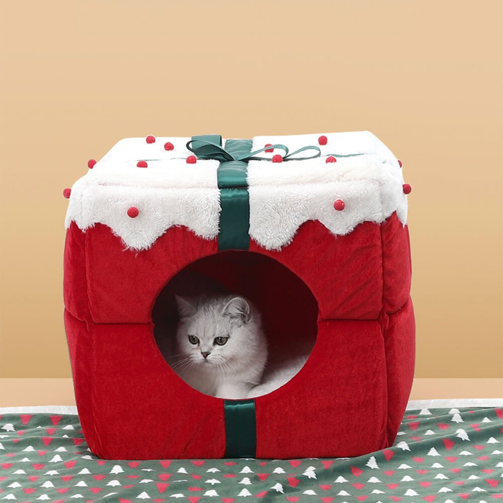 WINTERNAP – Halbgeschlossenes Hunde- und Katzenbett mit weihnachtlichem Thema und rutschfester Unterseite 7