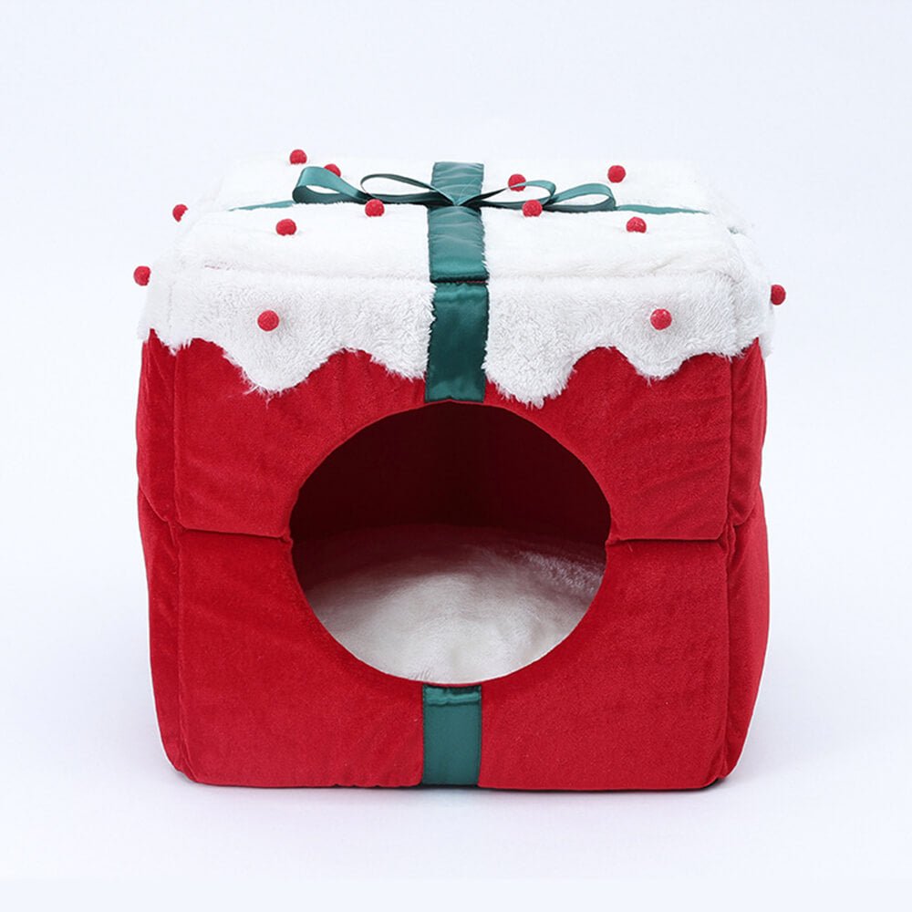 WINTERNAP – Halbgeschlossenes Hunde- und Katzenbett mit weihnachtlichem Thema und rutschfester Unterseite 8