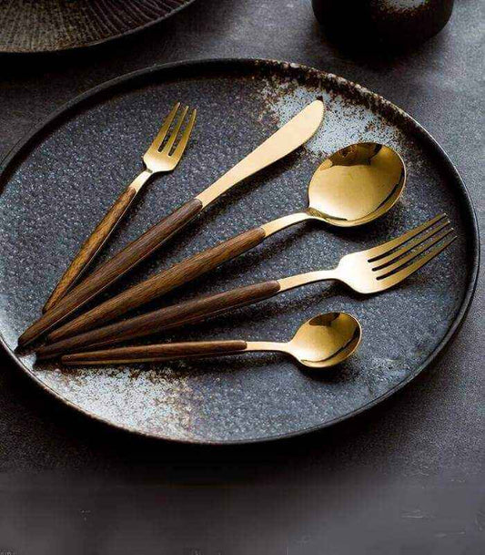 WOODSTEEL – Elegantes 30-teiliges Besteckset mit Holzakzenten 0
