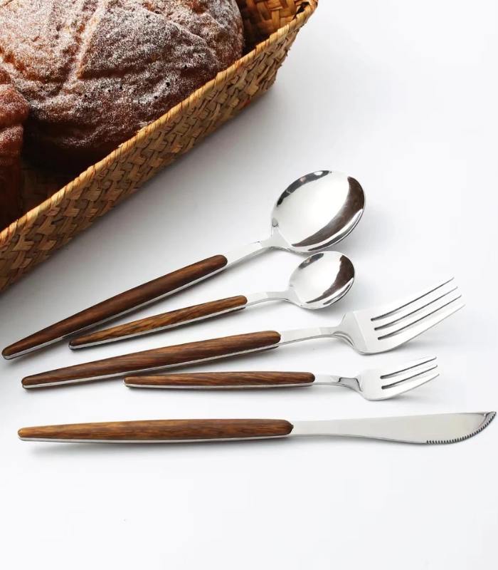 WOODSTEEL – Elegantes 30-teiliges Besteckset mit Holzakzenten 4