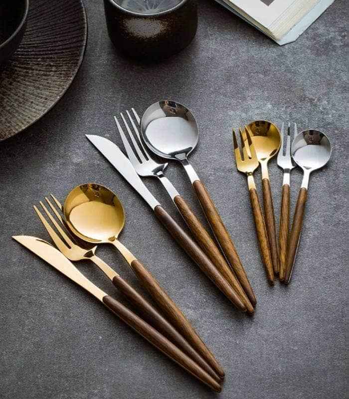 WOODSTEEL – Elegantes 30-teiliges Besteckset mit Holzakzenten 6