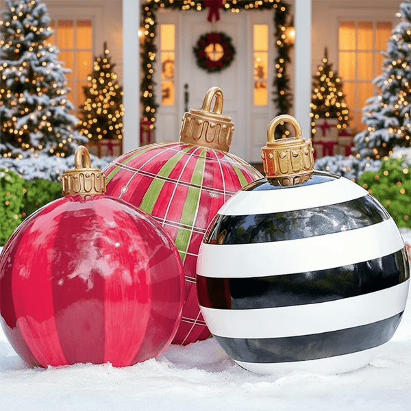 Wetterfeste Weihnachtskugeln 60 cm - Aufblasbare Christbaumkugeln aus PVC, Set für Innen- und Außendekoration 1