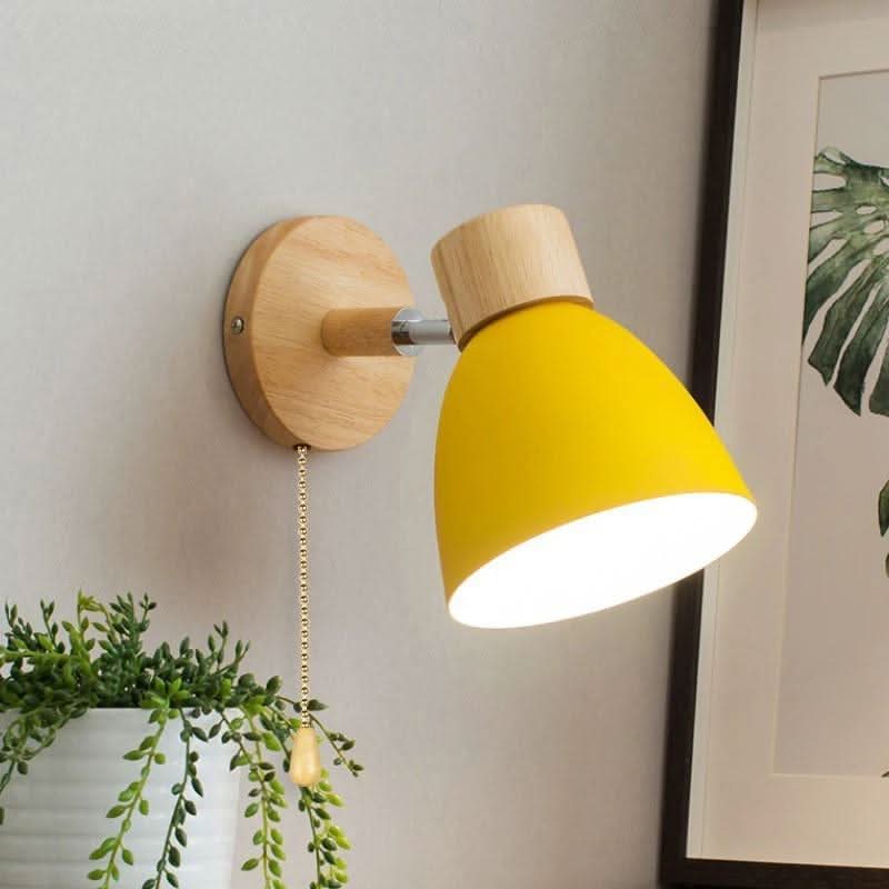 YADIEL Wall Lamp - Nordic Wooden Wall Lamp with Pull Switch