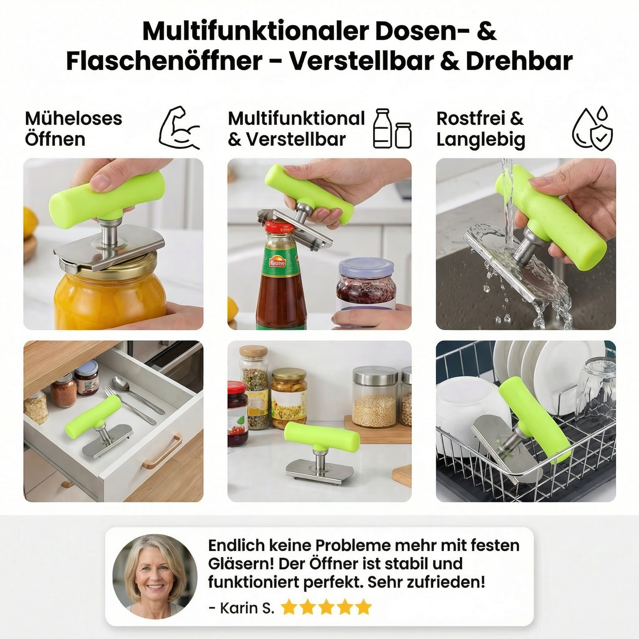 Multifunktionaler Dosen- & Flaschenöffner aus Edelstahl – Verstellbar & Drehbar