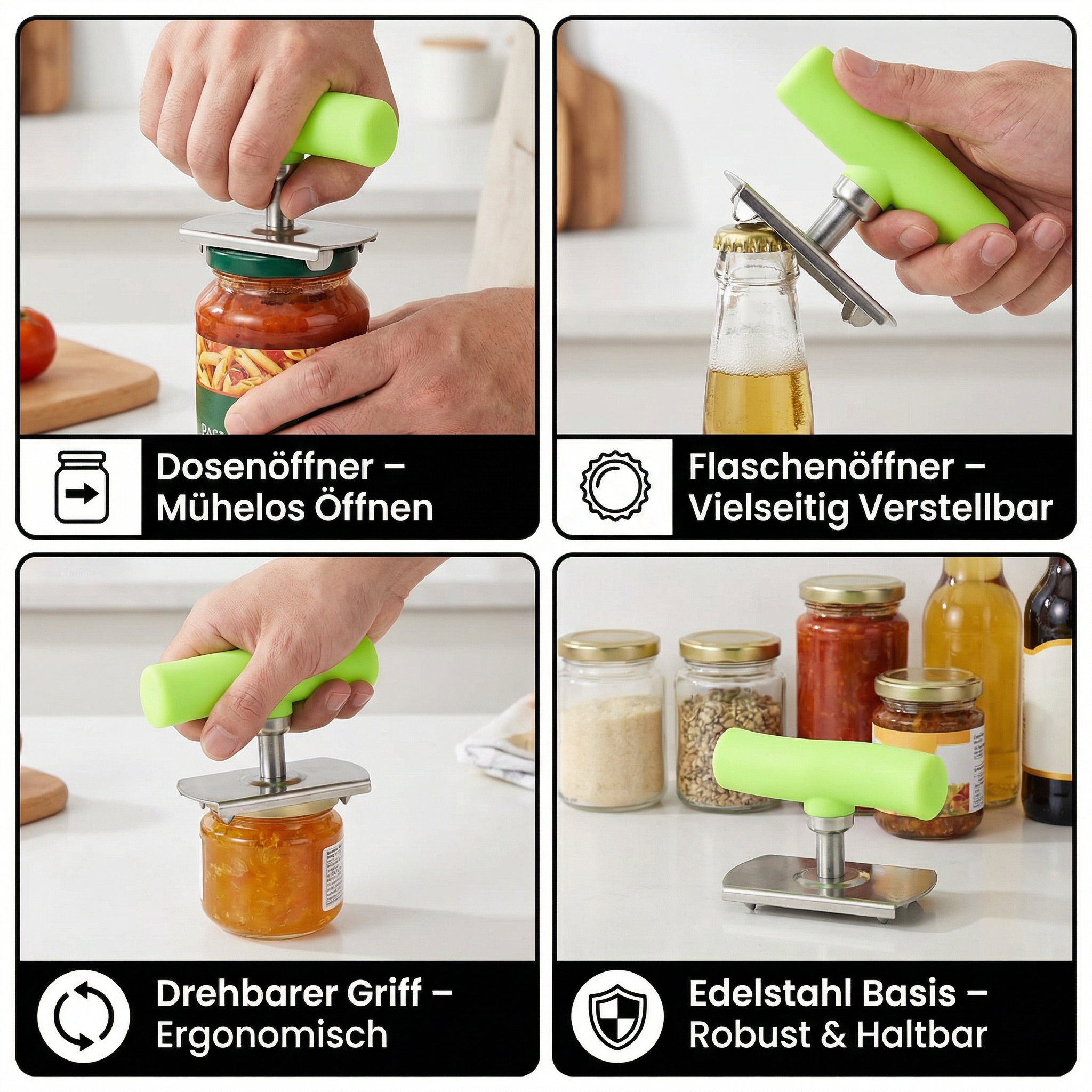 Multifunktionaler Dosen- & Flaschenöffner aus Edelstahl – Verstellbar & Drehbar