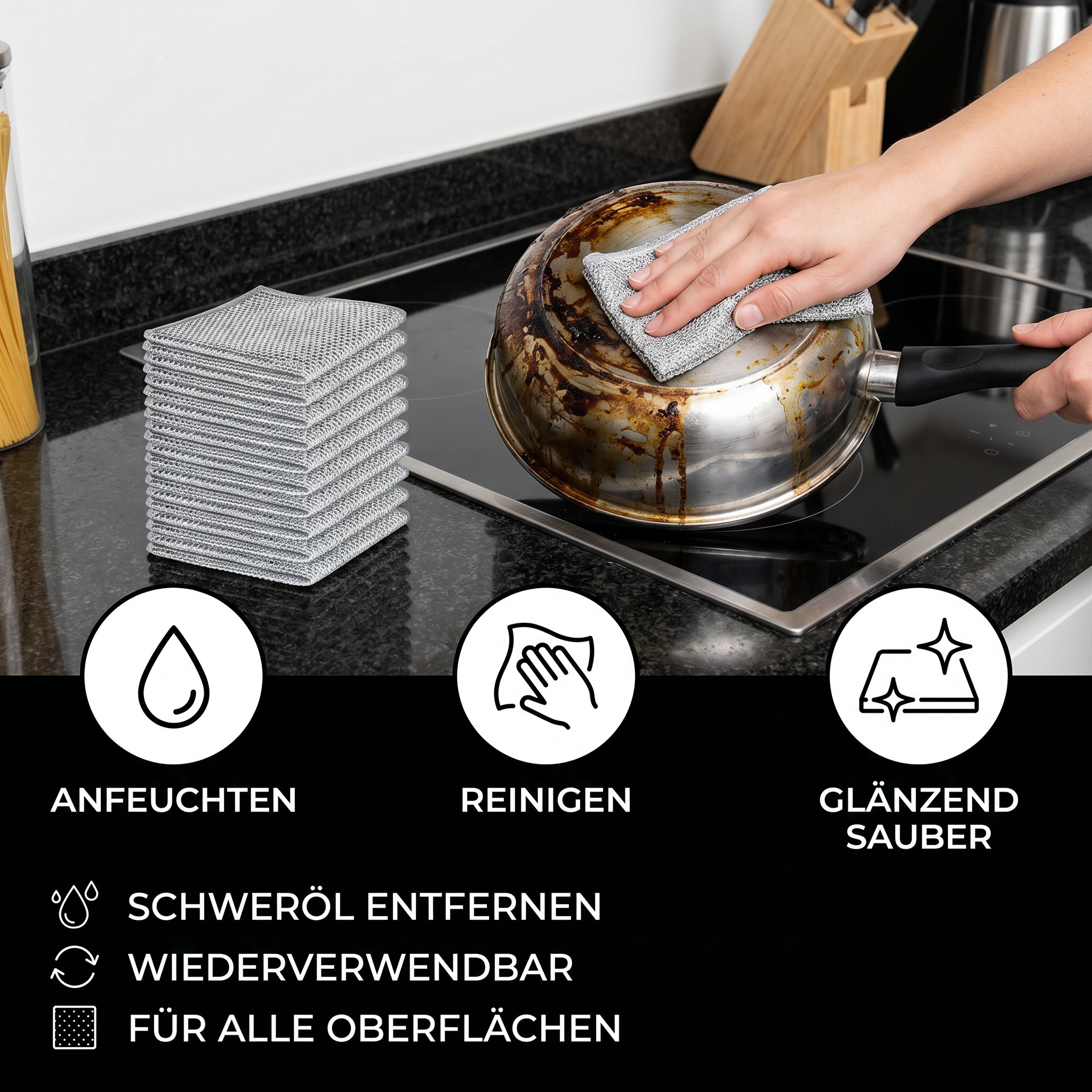 Mehrzweck Wiederverwendbare Reinigungstücher – Für Geschirr, Küche, Herd & Grill (20 Stück)