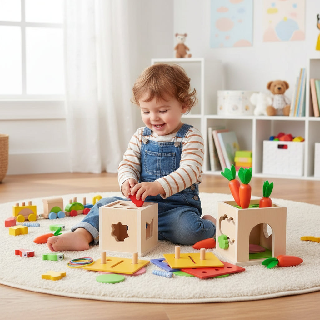 KleinerPfad Play Cube – 8-in-1 Montessori Wooden Activity Cube for Babies